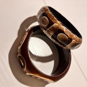 Brown Animal Print Wide Bangle Bracelet set 2